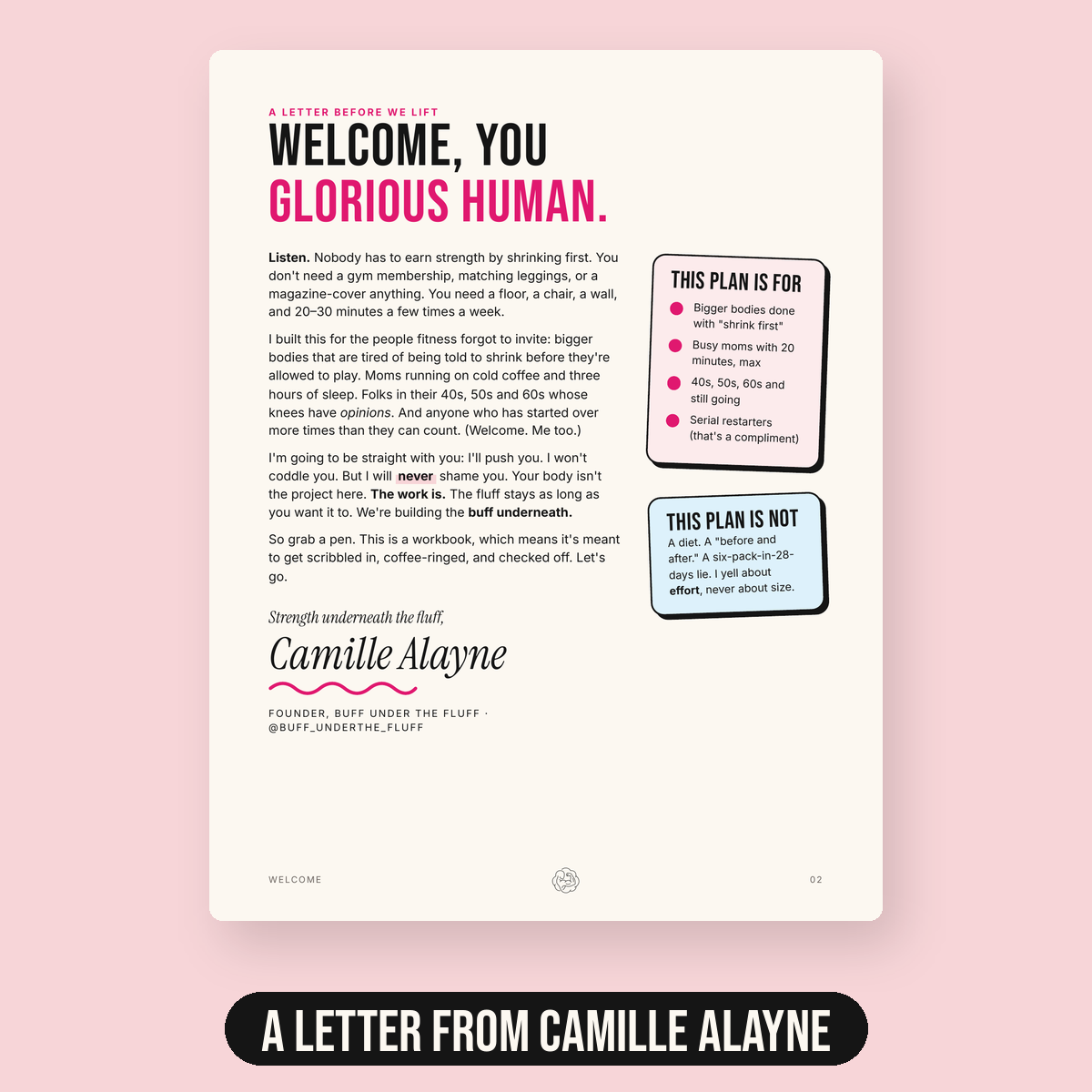 Buff in Progress workbook: a welcome letter from Camille Alayne