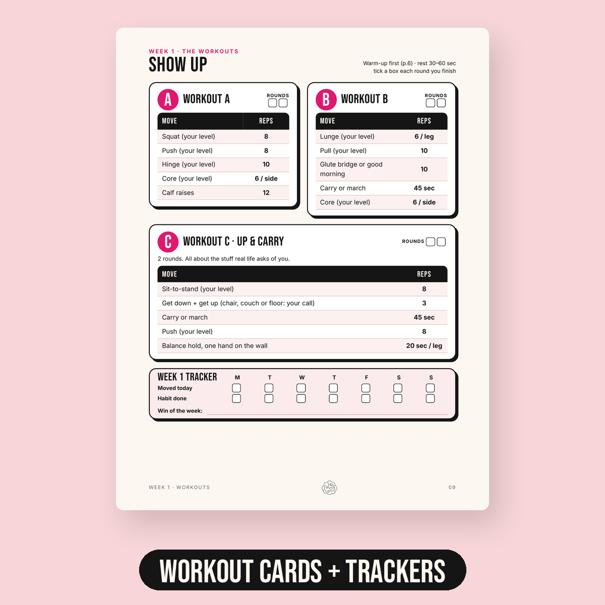 Buff in Progress workbook: workout cards and weekly trackers